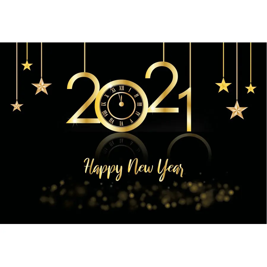 Фон с новым годом 2021 звёзды часы виниловый черный фон для Фотографии Декор