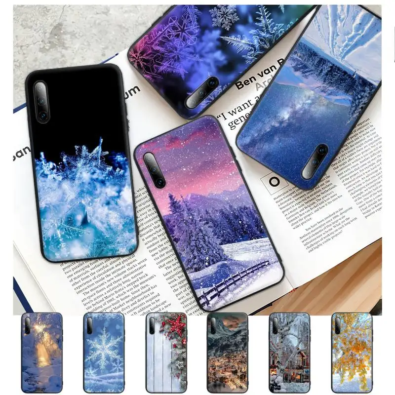 

Winter Snow Flowers Fashion Black Silicone Phone Cover For Huawei Y6 Y7 Y9 Prime 2019 Y9s Nova 5t Mate 40 20 10 Pro Lite Case