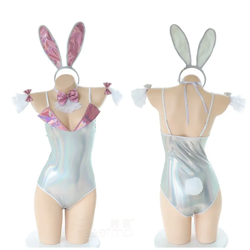 

Lacquer Pink Ladies Costume Bunny Girl Suits Corduroy Sexy Cute Party Costumes Roleplay Lingerie Bodysuit Women Clubwear