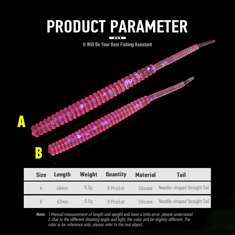 Ardea worm Soft Lures 8pcs 48mm 62mm Silicone Baits Slow Sinking Artificial Jig Wobbler Screw Thread Bass Tount Leurre Souple