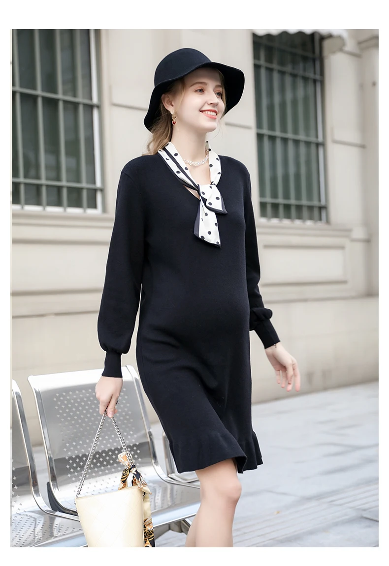 Maternity Dress Pregnancy Knit Dress Pregnancy Shirt Pregnant Women Autumn and Winter Skirt