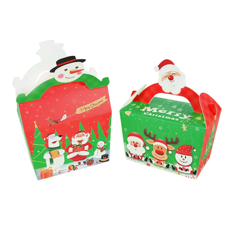 

5Pcs Christmas Favors Candy Cookies Boxes With Handle Santa Claus Snowman Cake Gift Packaging Box Bag for Xmas New Year Party
