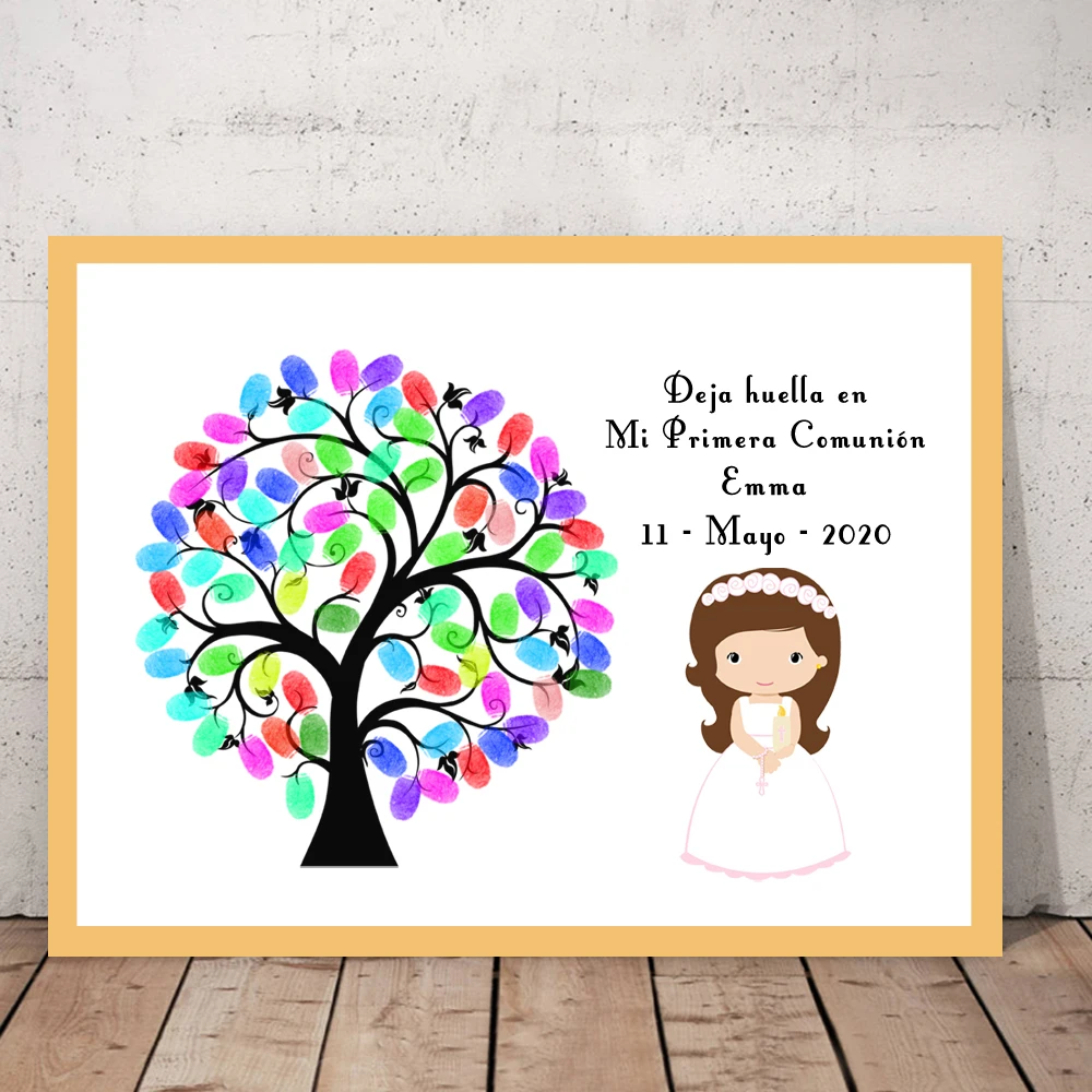 Personalized Name Date Fingerprint DIY Signature Guestbook For Kids First Holy Communion Party Decoration (Inkpad Included) | Дом и сад