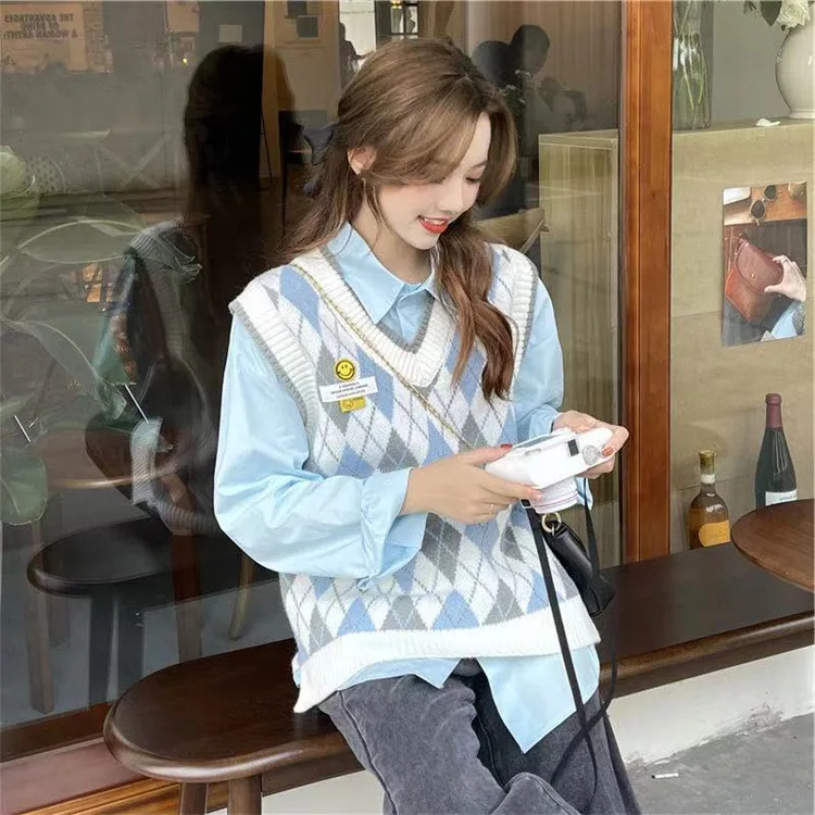 Корейский Стильный жилет для женщин Свободная винтажная одежда с V-образным