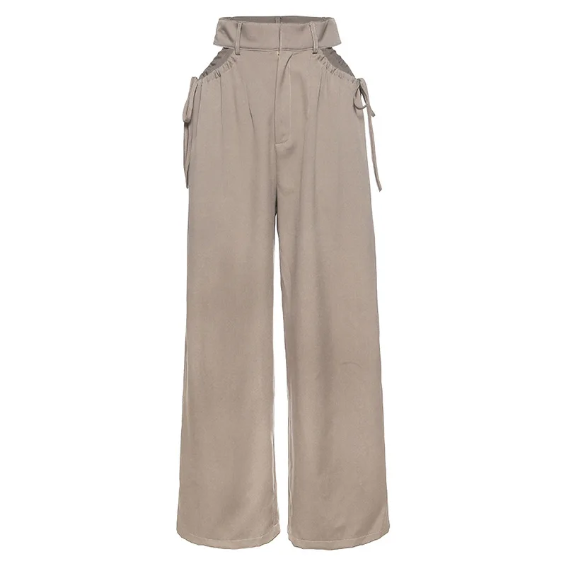 

New Hollow Out Trousers Women 2021 Jokers Wide Leg Pants Women High Waist Casual Pants Female Streetwear Black Pants Purple