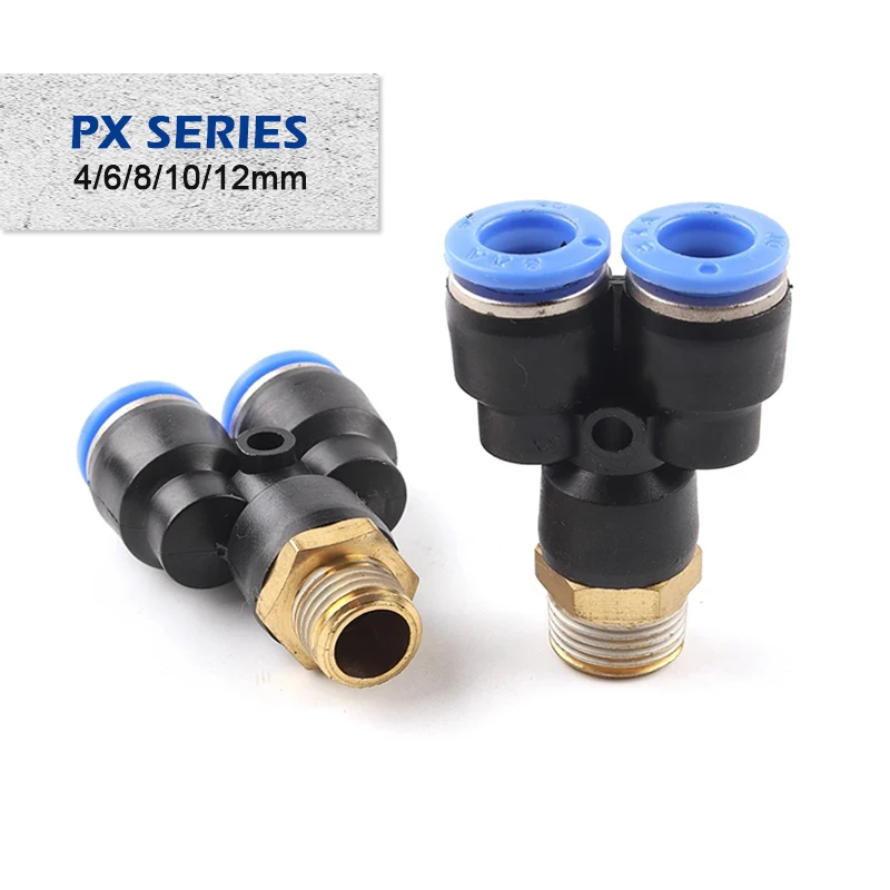 

Pneumatic Air Quick Connector Fitting PX 4mm 6mm 8mm 12mm Thread 1/8" 1/4 3/8 1/2 Male Thread 3 way Hose Fittings