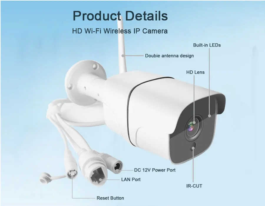 2MP IP66 наружная цилиндрическая камера Camhi Wifi 1080P ONVIF Беспроводная Проводная ip-камера SD 128G максимальная длина 3 м шнур питания аудио мониторинг