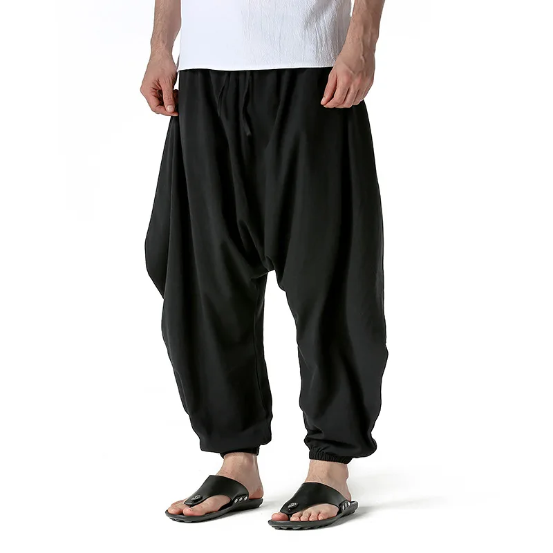 

Для мужчин со штанами-Шароварами, мешковатые Штаны Для мужчин хакама льняные Повседневное широкие Для мужчин s Штаны Японская уличная одежд...