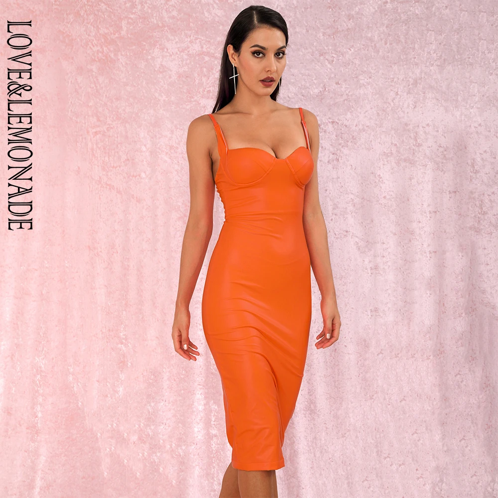 Женское облегающее платье LOVE & LEMONADE ФЛУОРЕСЦЕНТНОЕ оранжевое из эластичного