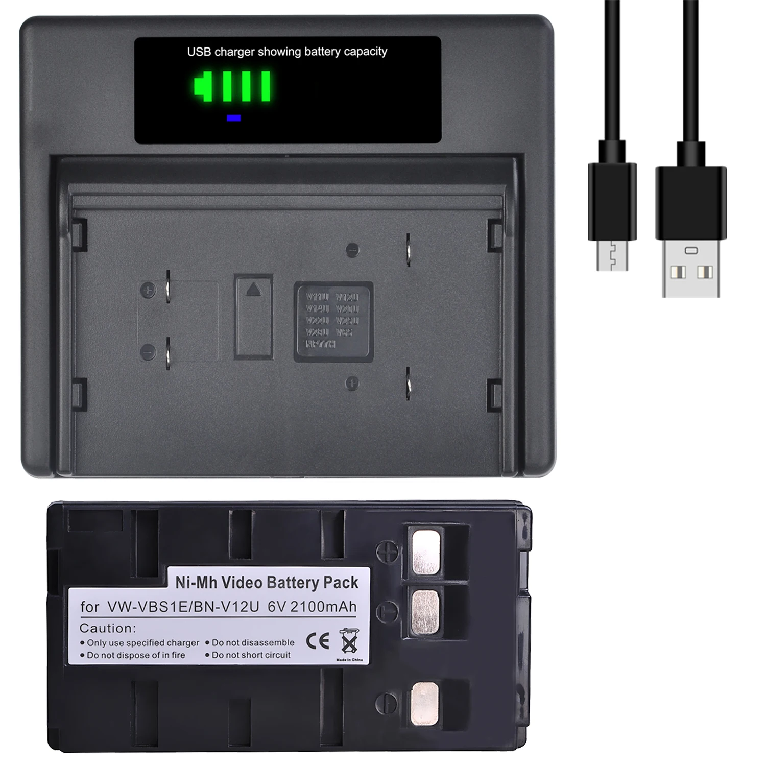 

BN-V12U VW-VBS1E BN V12U VW VBS1E Battery + Charger with Type-C and USB Charger for JVC BN-V10U, BN-V11U, BN-V14U, BN V15 V18U