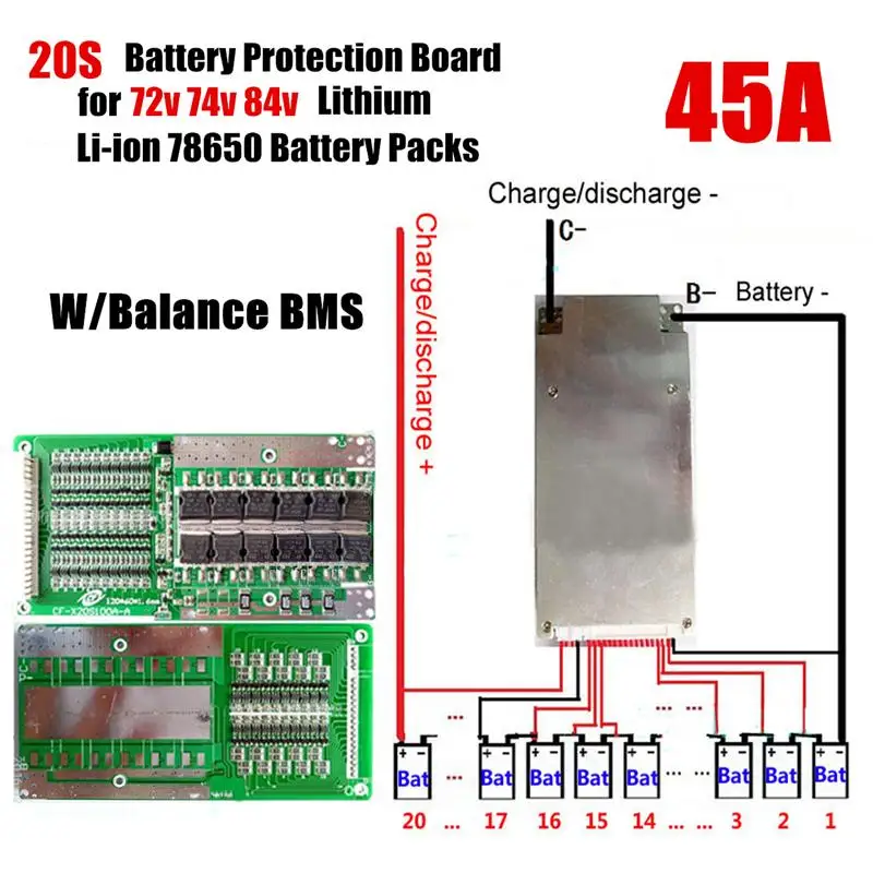 72V 20S 45A литий ионная 18650 батарея Bms Pcb плата с защитой баланс доска модуль для
