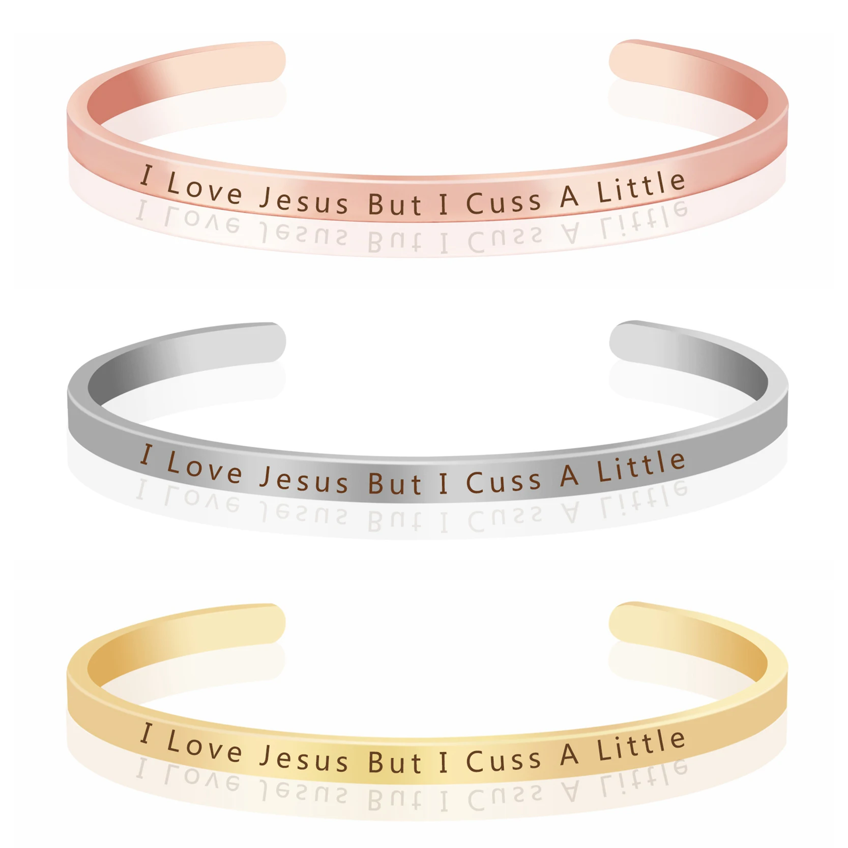 Браслет с цитатой I Love Jesus But Cuss Выгравированная манжета из латуни высокого