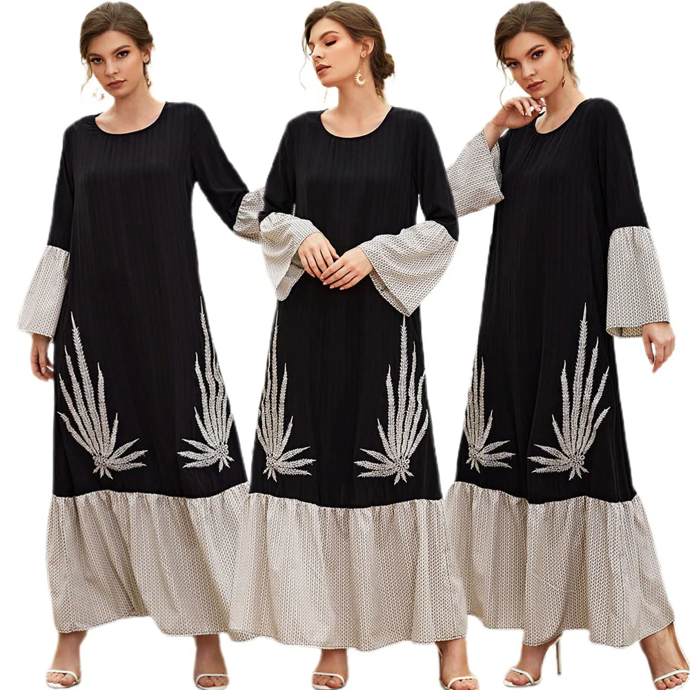 Женское длинное платье с вышивкой, этническое мусульманское платье макси, составного кроя, для джилбаба, Рамадан, Средний Восток, Дубай