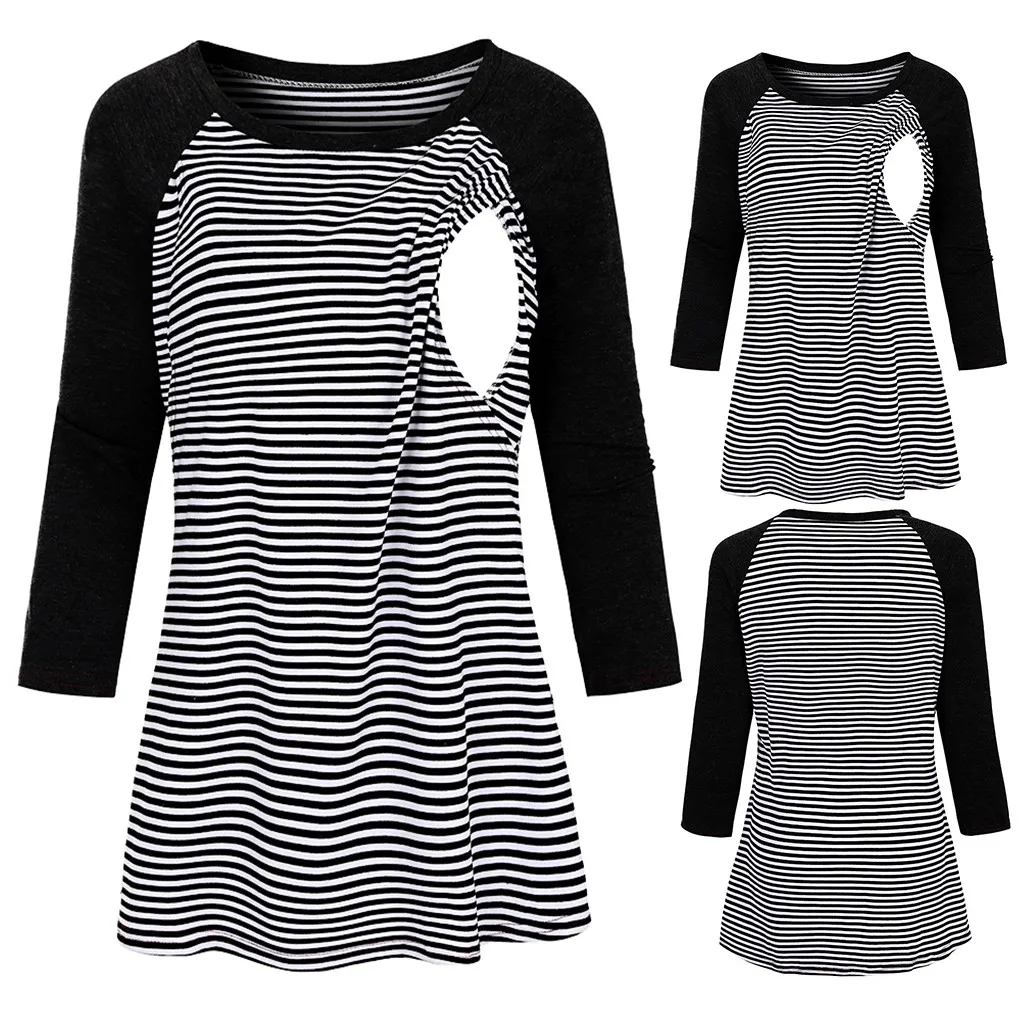 Женская блузка для беременных 3/4 рукав полосатые топы кормящих футболка грудного