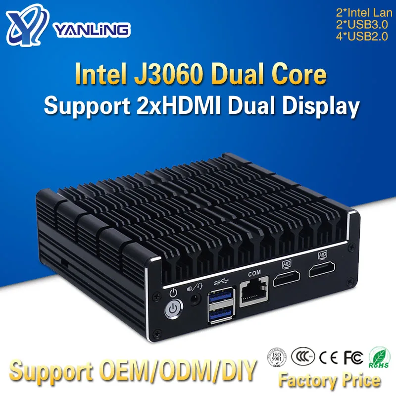 Yanling Ультра маленький мини карманный офисный компьютер Intel Celeron J3060 Dual Lan AES NI Pfsense vpn
