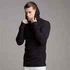 Брендовые черные свитера с капюшоном, мужские повседневные пуловеры, Осень-зима, модный тонкий свитер, однотонный облегающий вязаный свитер с длинным рукавом