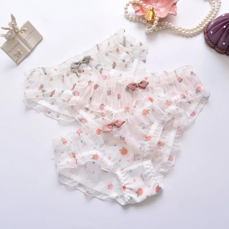 Plus Size Kawaii Push Up Bra Sets Girl Cute Bow Floral Bra Summer Dot Small Fresh Comfortable Underwear ABCD Cup