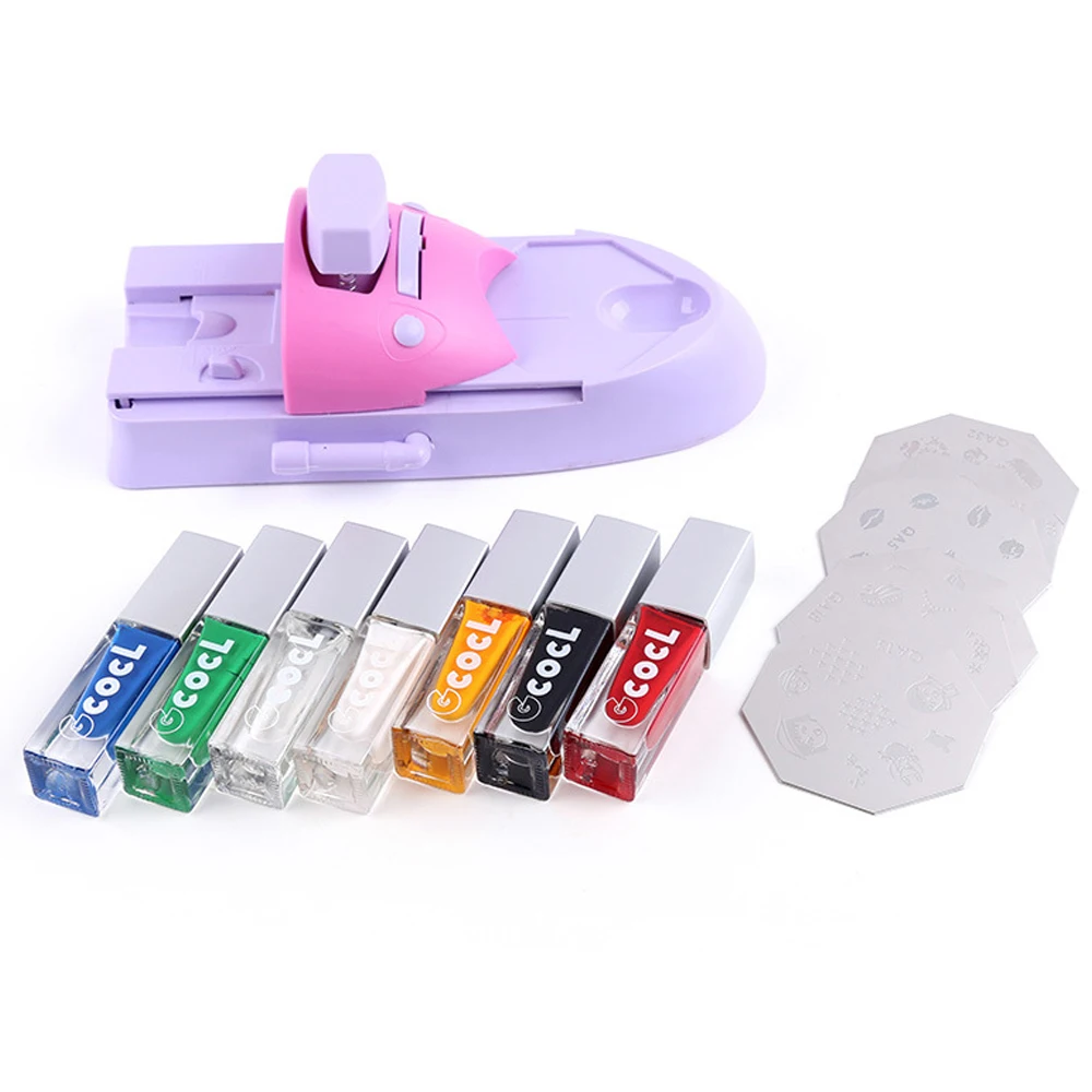 

Nail Art Printing Machine W/ 4 Pcs Stainless Steel Printing Plates Manicure Printing Oil Nail Color Draw Polish Nail Art Tool