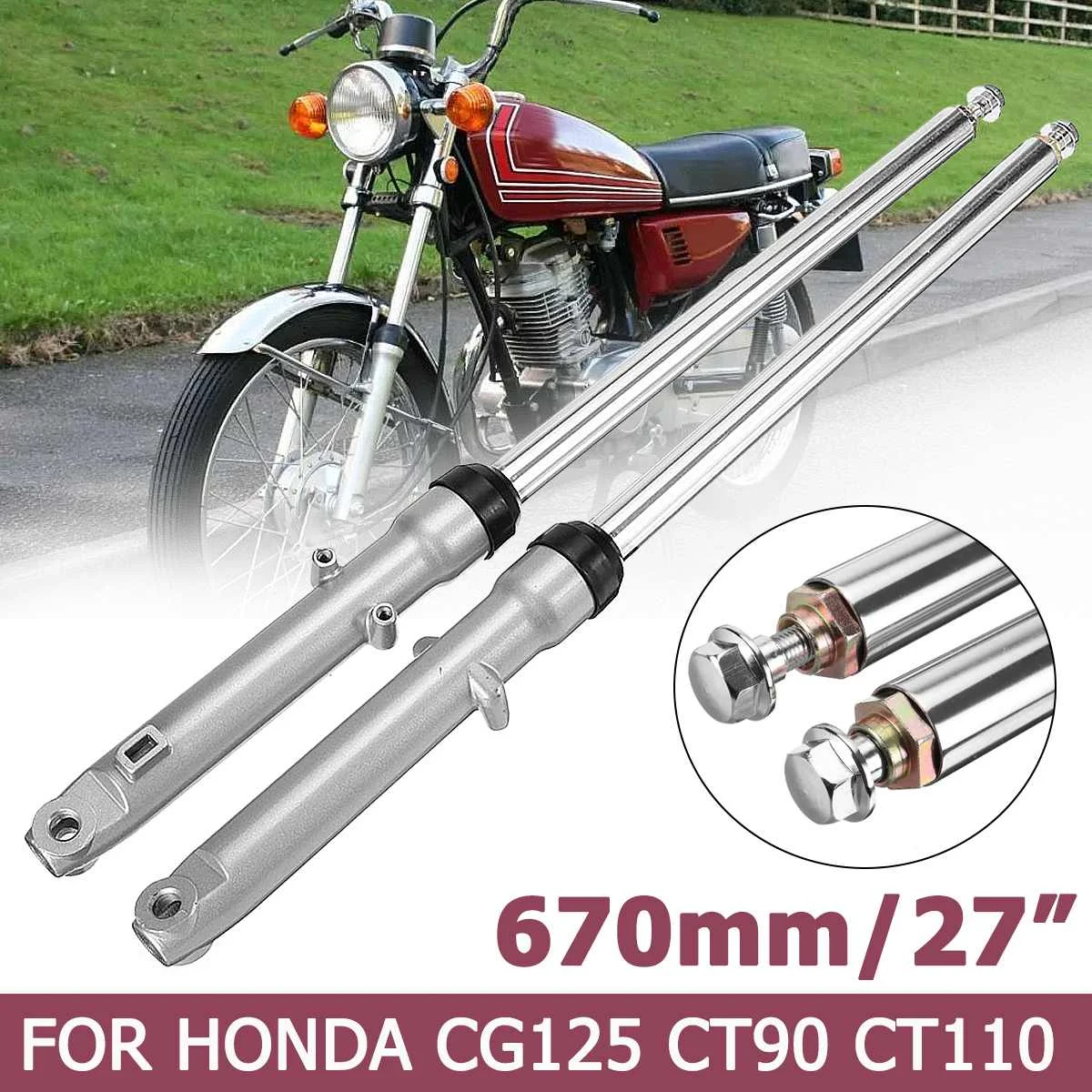 

Передняя вилка мотоцикла, передний амортизатор для Honda CG125 CT90 CT110 670 мм, серебристая масляная вилка для мотоцикла, велосипеда