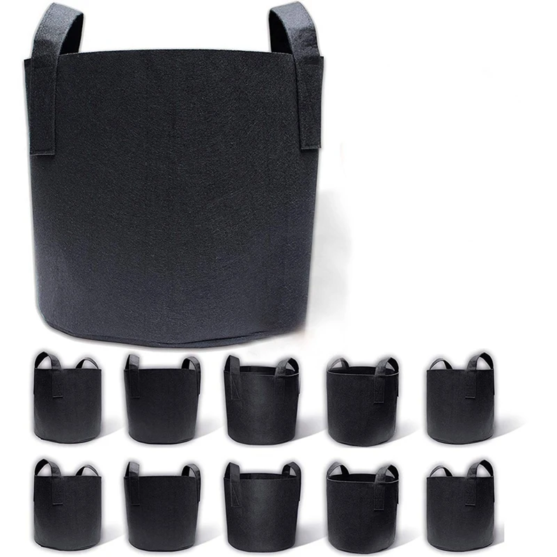 

10-Pack 7 Gallon Grow Bags, Aeration Fabric Pots with 5Pcs Solar Powered Garden Lights