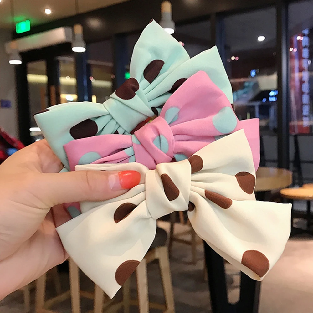 

Korea 2021 Fashion Red Dot Big Bow Fabric Hairpin Female Elegant Party Headdress Super Polka-dot Hair Accessories Wholesal