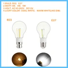 B22 E27 Светодиодный лампа 3 Вт 4 Вт 6 Вт лампочка накаливания светильник менного тока 240 В 220 В постоянного тока 12 В COB Светодиодная винтажная свеча свет 110 в 230 В декор для домашней лампы