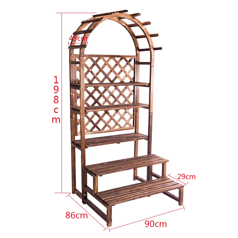 Floor flower stand wooden balcony flower rack solid wood flower rack indoor plant stand for living room flower pot plant rack - Цвет: thicke 198x90 5layer