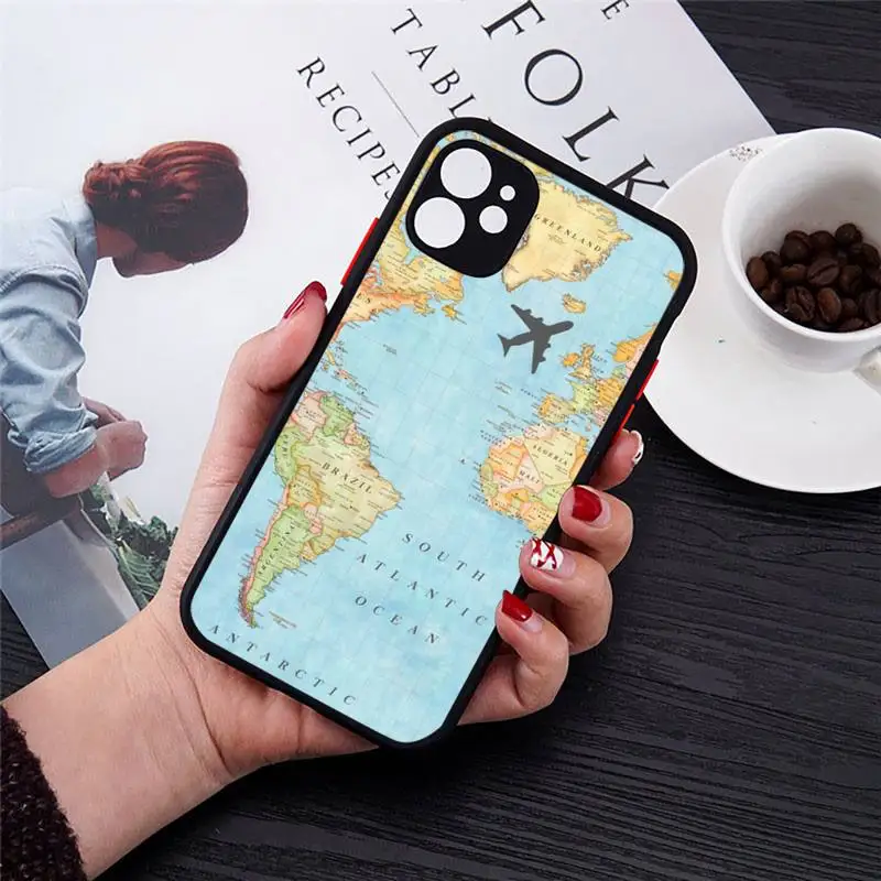 

world map color sea Phone Case Matte Transparent for iPhone 7 8 11 12 s mini pro X XS XR MAX Plus cover funda