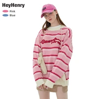 autumn new style female stripe with color department letter design autumn sweater long sleeve lovers