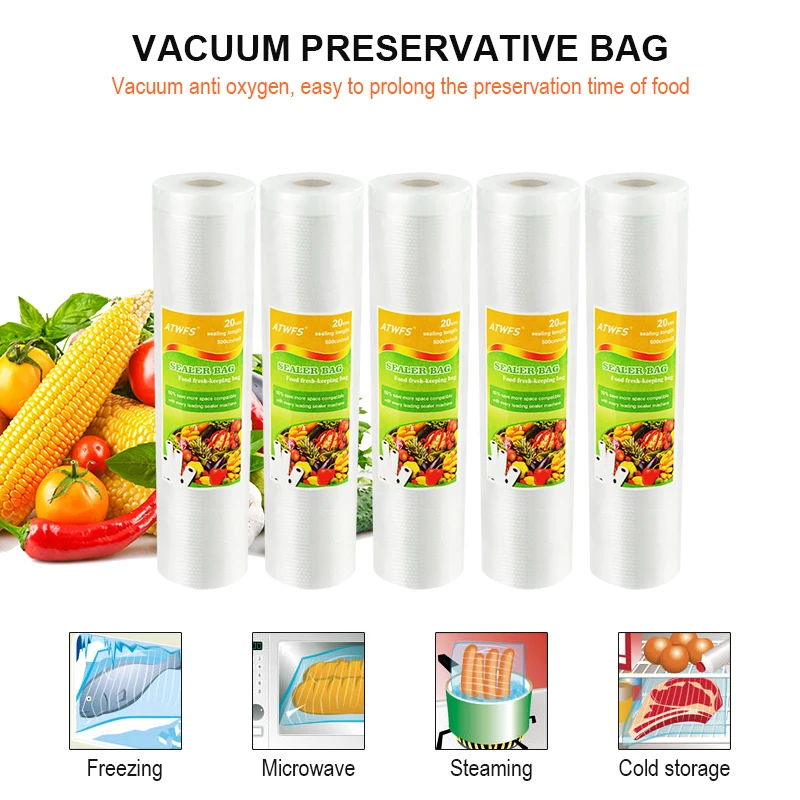 ATWFS вакуумные пакеты для запечатывающего устройства Кухня Vacum сумка вакуумные мешки для хранения для Еда упаковки рулонов 12/17/20/25/28 см* 500 см