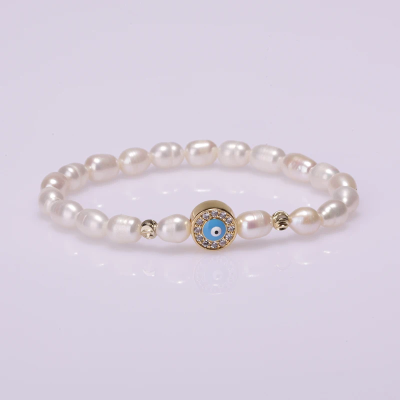 

5pcs Natural Freshwater Pearl Copper Micro-inlaid Zircon Evil Eyes Multi-style Accessories Connector Charms Unisex Bracelet 2020