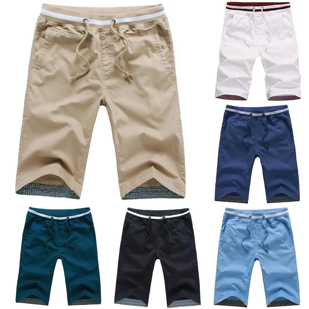 

70% Hot Sell Casual Men Solid Color Shorts Outdoor Sports Beach Jogger Drawstring Fifth Pants