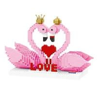 830pcs love pink flamingo building blocks diy zoo animals educational toys micro bricks cute for kids adults