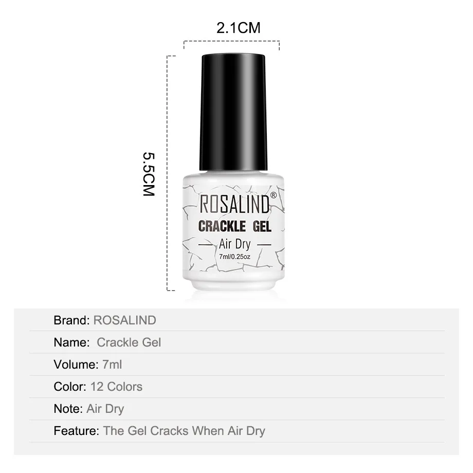 

ROSALIND Crackle Effect Gel Nail Polish Semi Permanent Air Dry Polish Nail Art Decorations Varnish Manicure Gel Lacuqer 7ml
