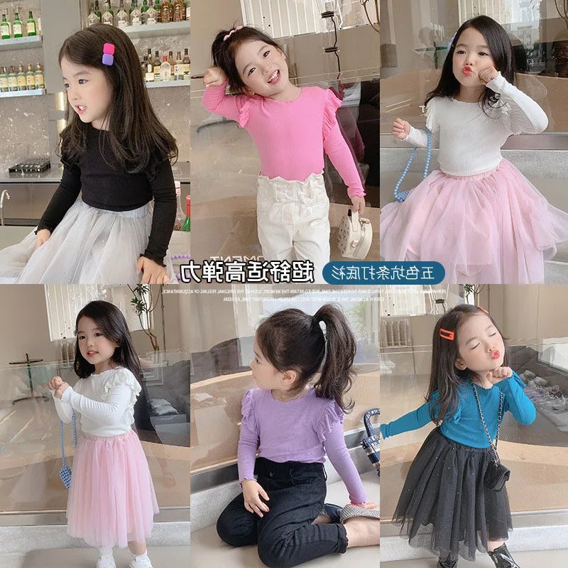 

Autumn New Girl's Coat Girl's Baby T-shirt Spring and Autumn New Mid-small Pit Bottom Shirt