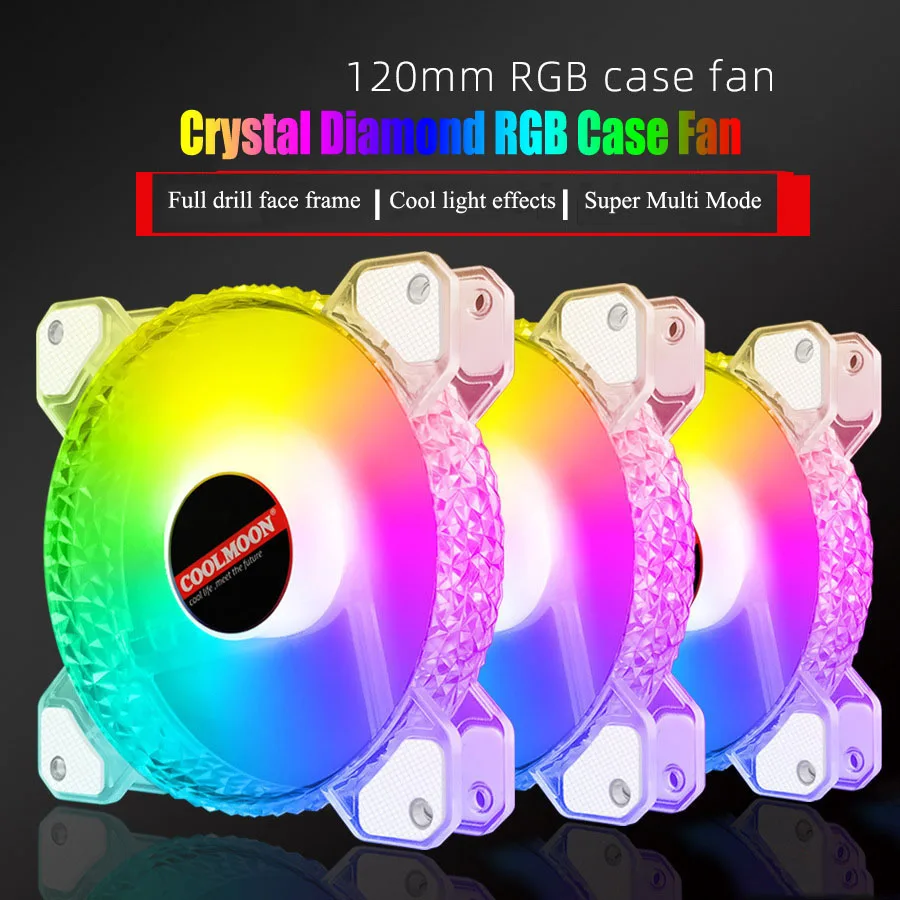 120mm Crystal Diamond RGB Fan Adjustable ARGB Motherboard Mute Diamond Aperture Computer Symphony 6Pin Synchronous Chassis Fan