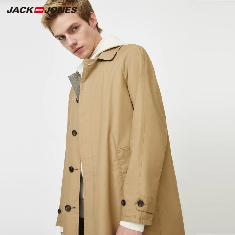 Мужской Двусторонний Тренч JackJones модный средней длины с лацканами базовая