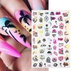 Летние тропические растения листья дерево 3D наклейка для ногтей пляжные листья дерево очки переводные наклейки слайдер для украшения ногтей