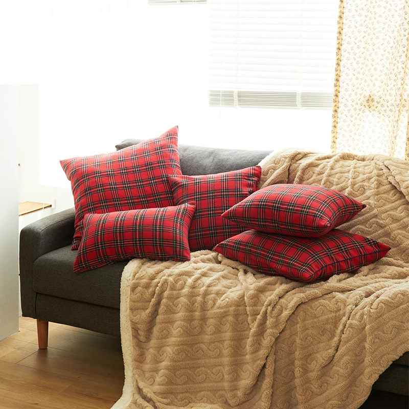 

30cm/40cm/45cm/50cm/60cm Christmas plaid sofa decor cushion cover red green block pillow cover waist pillowcase solid table flag