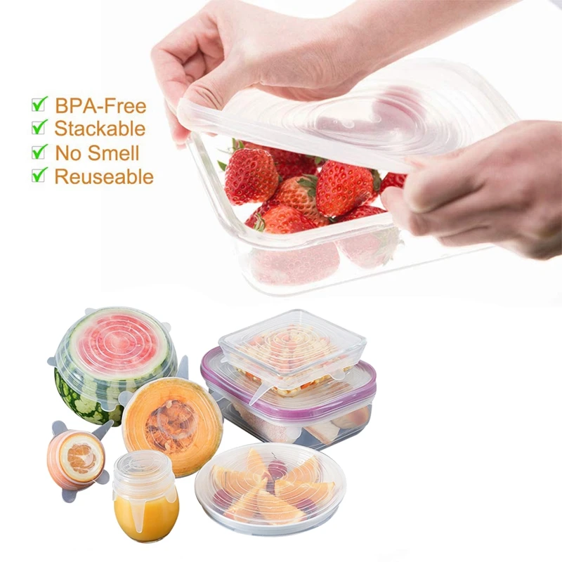 

6pcs Silicone Food Packaging Cover Reusable Food Fresh-Keep Sealing Cap Silicone Vacuum Stretch Bowl Lids Cover Kitchen Supplies