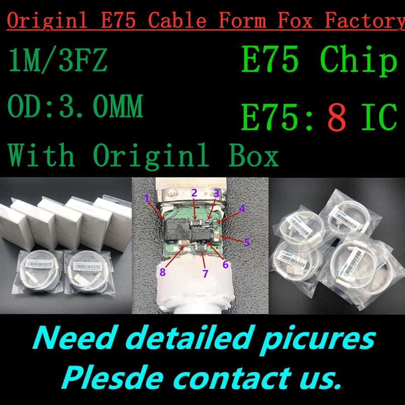 10 шт./партия 1 м/3 фута 8ic E75 чип синхронизации данных USB зарядное устройство кабель для Foxconn XS X i7 8 6 plus 5s с зеленый ярлык