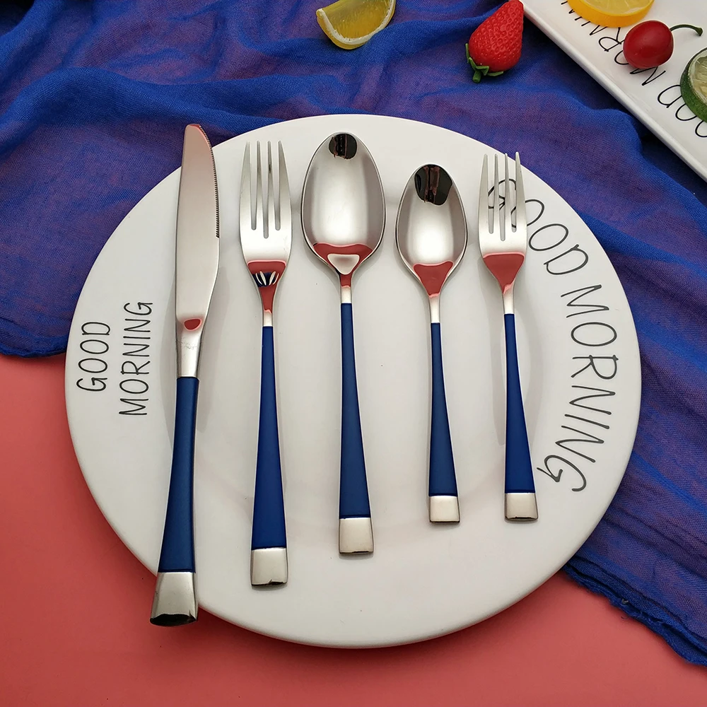 5PCS Горячая 18/10 Синий Серебряный столовые приборы из нержавеющей стали столовый набор золотой столовые приборы ложки и вилки cutipol наборы столовые приборы набор столовых приборов столовый набор приборов - Цвет: 5PCS