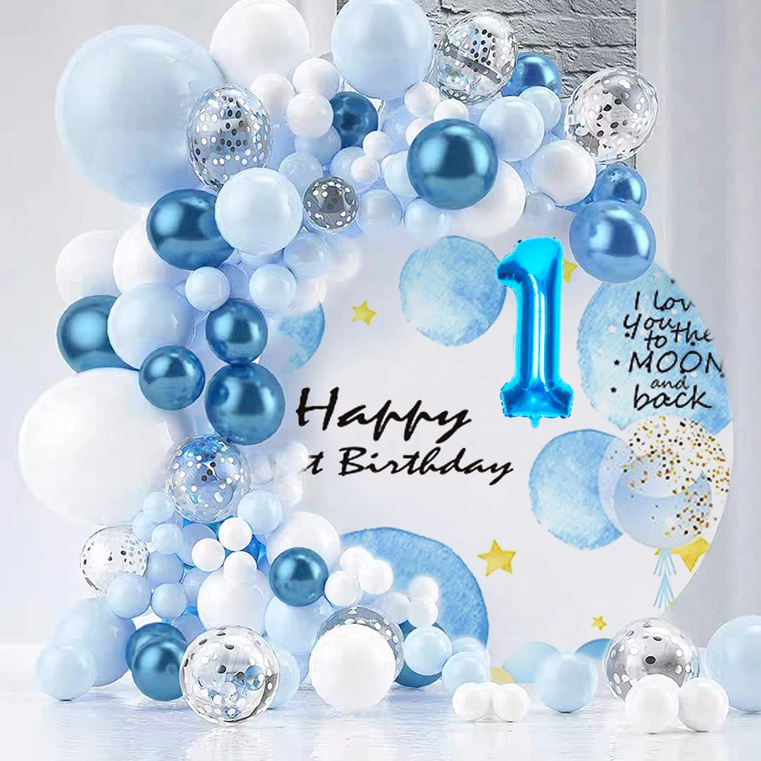 

122Pcs Garland Kit Macaron Metallic Blue White and Silver Confetti Balloon for Birthday Baby Shower Wedding Party Decoration