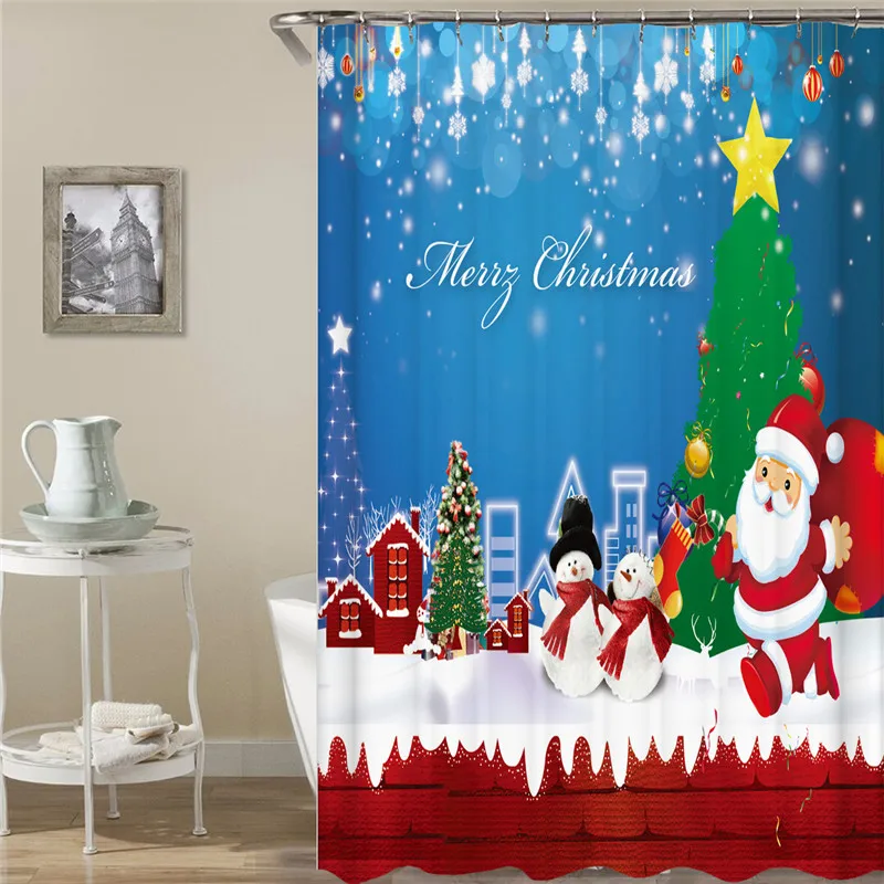 Занавеска для душа Рождественская занавеска ванной с Санта-Клаусом коврик