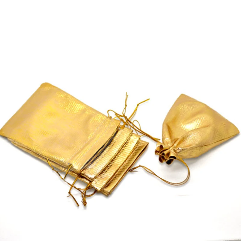 50Pcs/lot 7x9cm 9x12cm Gold Color Fabric Bags Organza Drawstring Jewelry Packaging Gift Wedding Candy Pouches Wholesale | Украшения и
