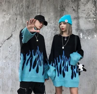 pull femme 2020 winter autumn new loose long blue flame sweater women o neck plus size blue female pullover womens sweater