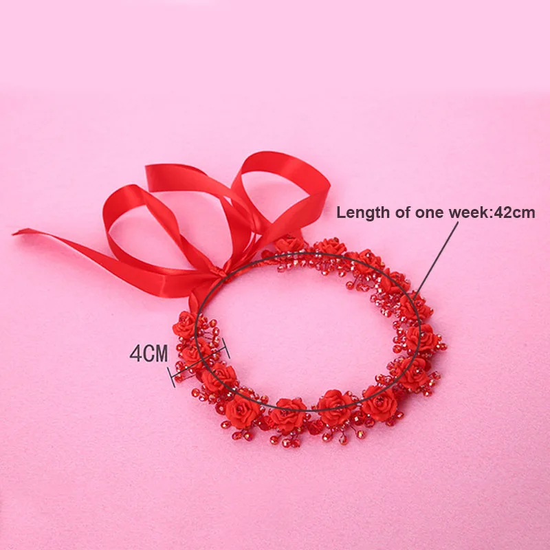 Новый стиль элегантный белый красный Венок с цветами гирлянда головная повязка