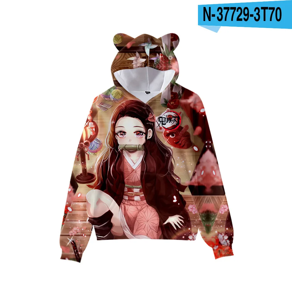 

Kids cosplay 3D Print Demon Slayer Hoodies Boys/Girls Cute Cat ears Sweatshirts Autumn Winter dress up Tracksuit Clothes Coat