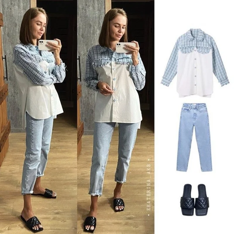 

Plaid shirt jacket women's thin spring and autumn new design sense niche long-sleeved shirt all-match blouse