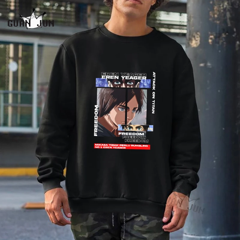 

Attack on Titan Hoodies Men's Sweatshirts Hooded Anime Eren Yeager Graphic Hoodie for Men Sportswear Cosplay Clothes